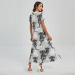 Black And White Jellyfish Pattern Print Short Sleeve Maxi Dress