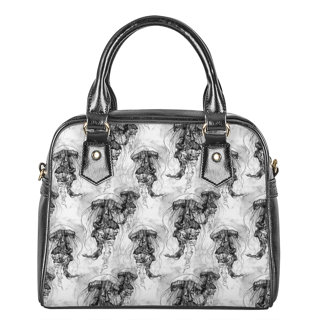 Black And White Jellyfish Pattern Print Shoulder Handbag