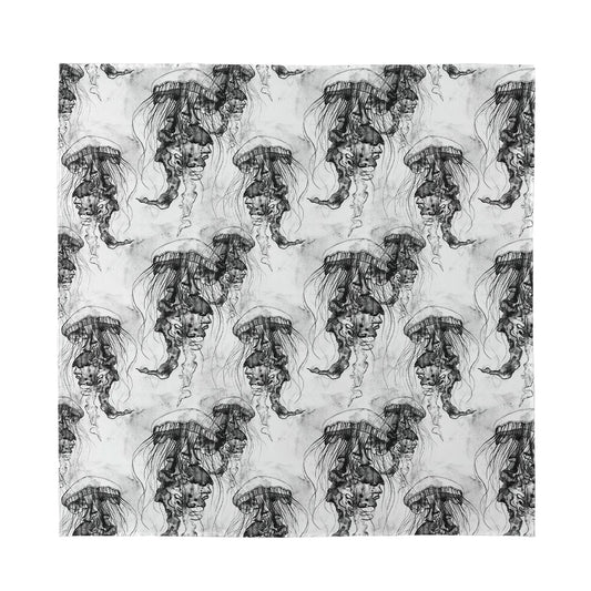 Black And White Jellyfish Pattern Print Silk Bandana