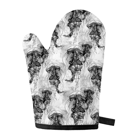 Black And White Jellyfish Pattern Print Single Oven Mitt