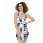 Black And White Jellyfish Pattern Print Sleeveless Bodycon Dress