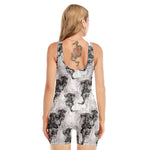 Black And White Jellyfish Pattern Print Sleeveless One Piece Swimsuit