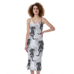 Black And White Jellyfish Pattern Print Slim Fit Midi Cami Dress