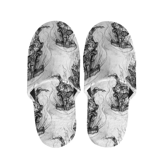 Black And White Jellyfish Pattern Print Slippers