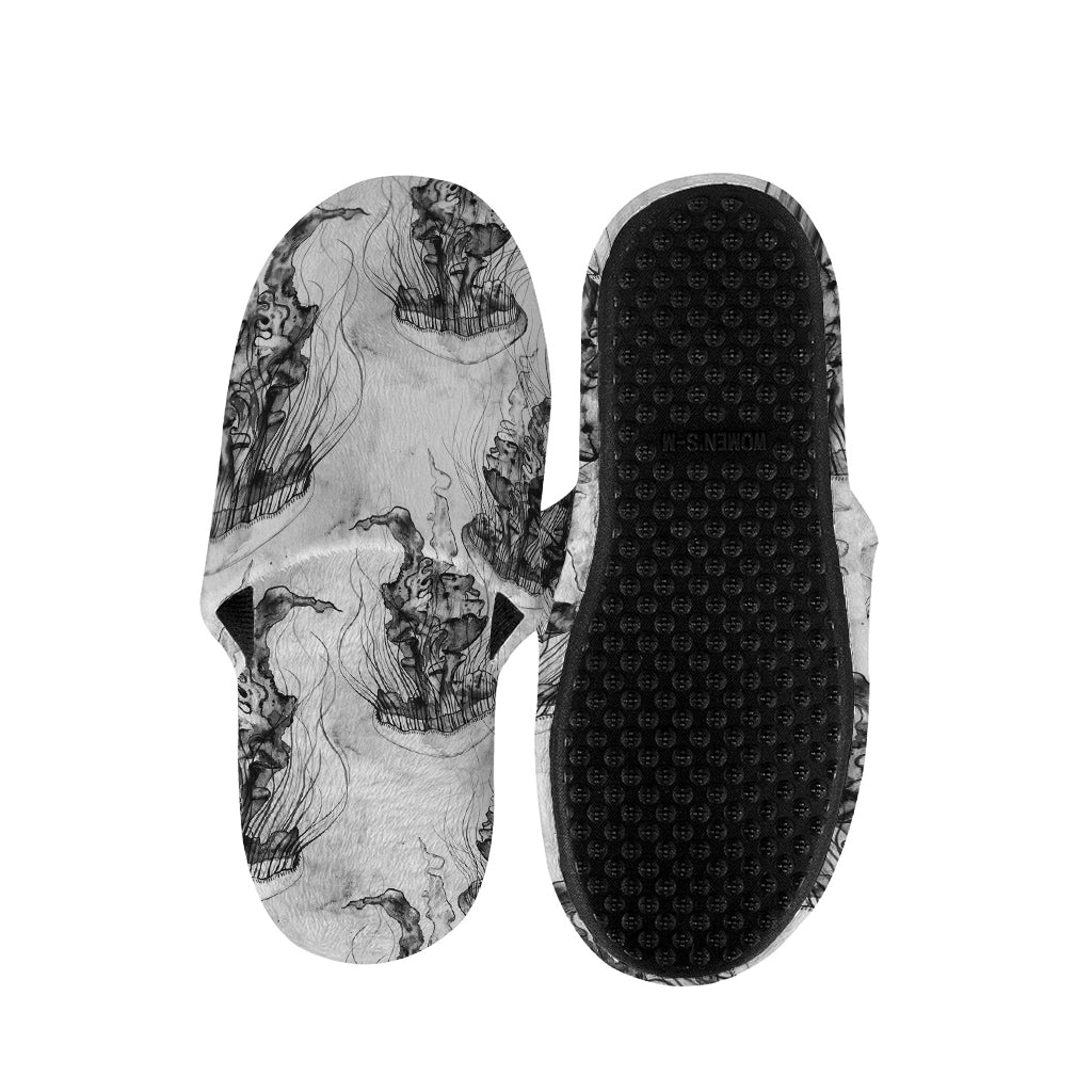 Black And White Jellyfish Pattern Print Slippers