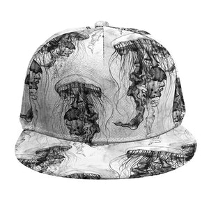 Black And White Jellyfish Pattern Print Snapback Cap