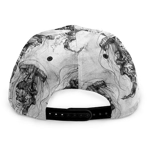 Black And White Jellyfish Pattern Print Snapback Cap