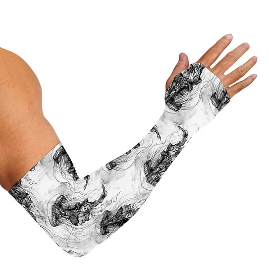 Black And White Jellyfish Pattern Print Sun Protection Arm Sleeves