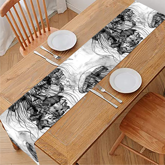 Black And White Jellyfish Pattern Print Table Runner