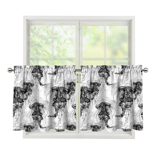 Black And White Jellyfish Pattern Print Tier Curtains