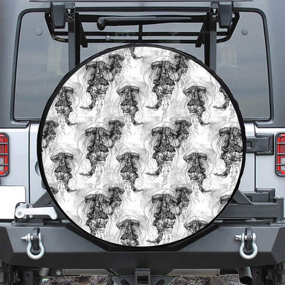 Black And White Jellyfish Pattern Print Tire Cover
