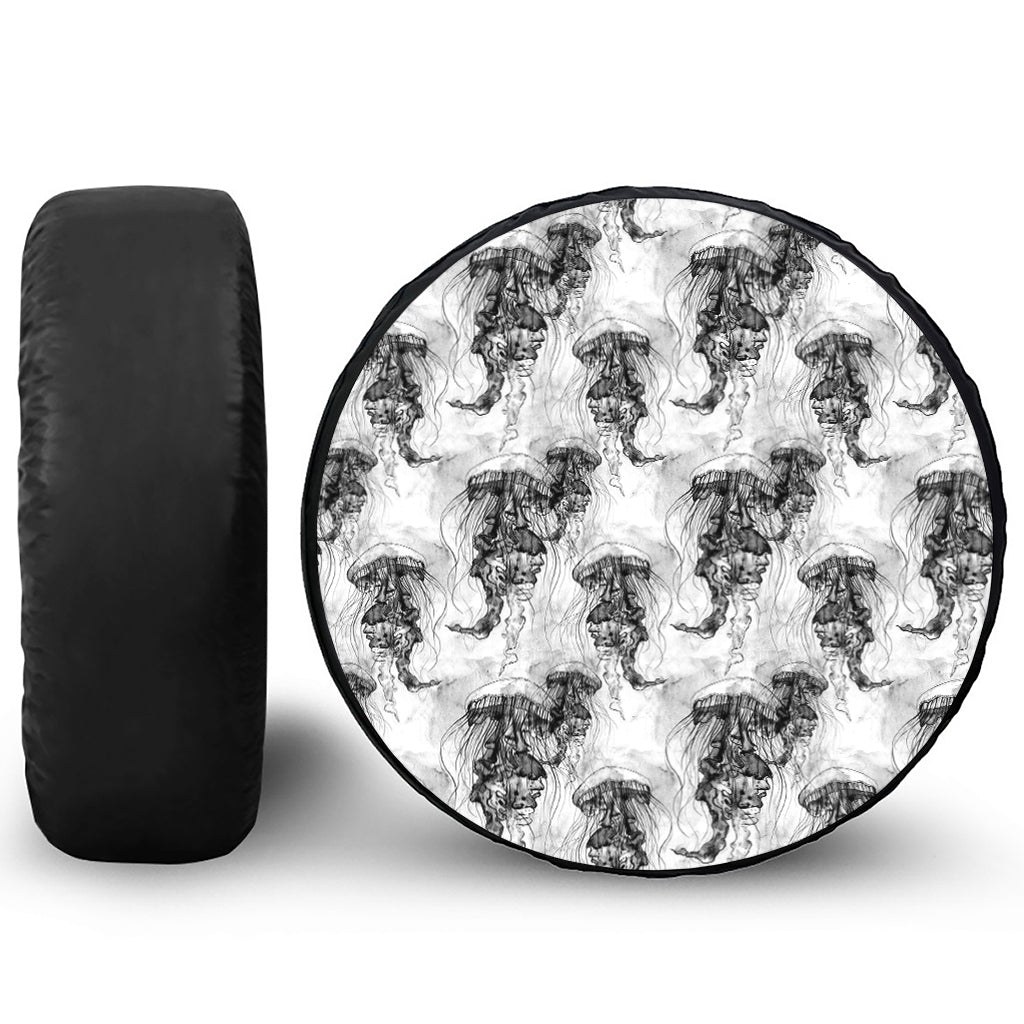 Black And White Jellyfish Pattern Print Tire Cover