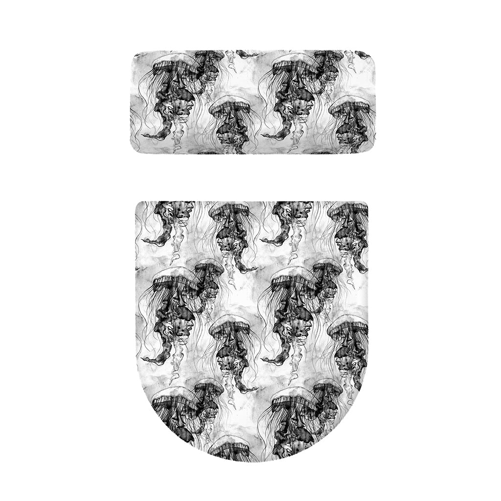 Black And White Jellyfish Pattern Print Toilet Lid And Tank Cover Set