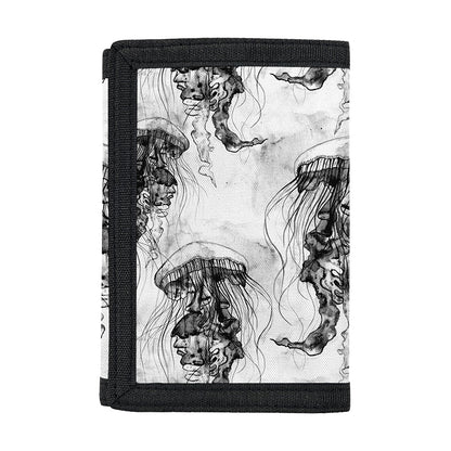 Black And White Jellyfish Pattern Print Trifold Wallet