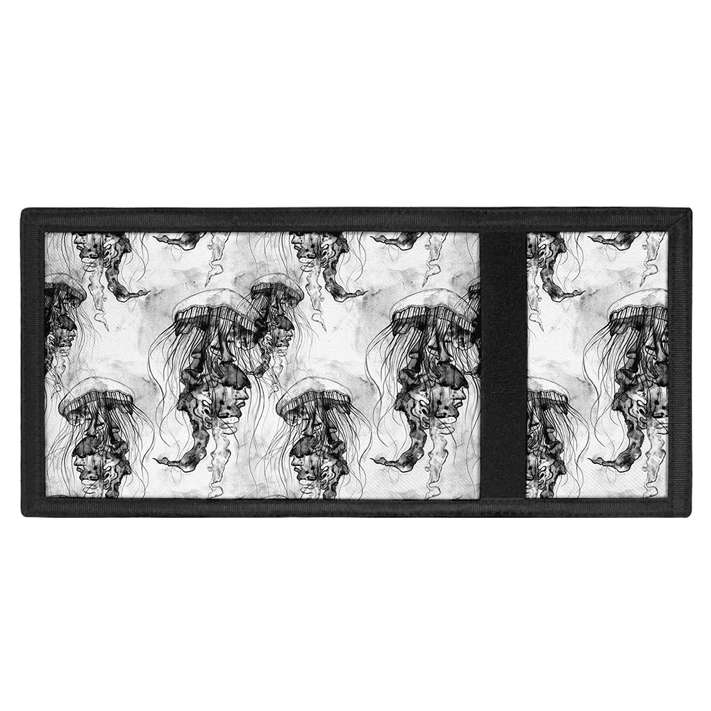 Black And White Jellyfish Pattern Print Trifold Wallet