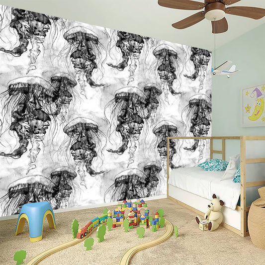 Black And White Jellyfish Pattern Print Wall Sticker