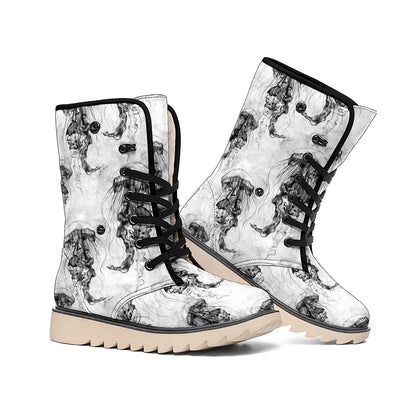 Black And White Jellyfish Pattern Print Winter Boots