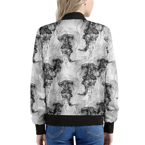 Black And White Jellyfish Pattern Print Women's Bomber Jacket