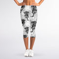 Black And White Jellyfish Pattern Print Women's Capri Leggings