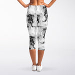 Black And White Jellyfish Pattern Print Women's Capri Leggings
