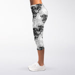 Black And White Jellyfish Pattern Print Women's Capri Leggings