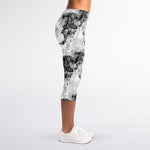 Black And White Jellyfish Pattern Print Women's Capri Leggings
