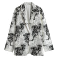 Black And White Jellyfish Pattern Print Women's Cotton Blazer