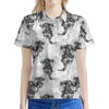 Black And White Jellyfish Pattern Print Women's Polo Shirt