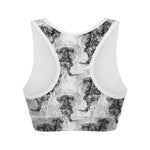 Black And White Jellyfish Pattern Print Women's Sports Bra