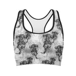Black And White Jellyfish Pattern Print Women's Sports Bra