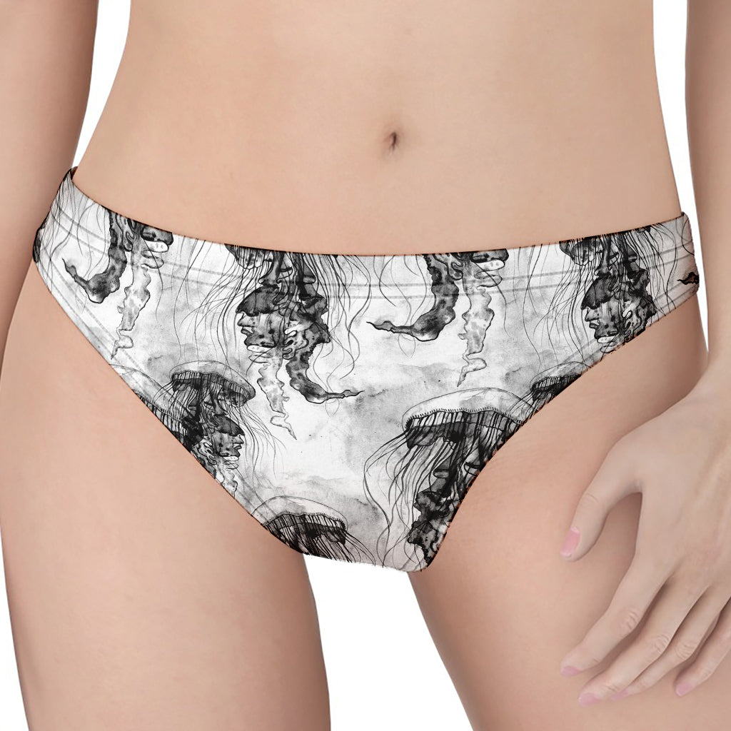 Black And White Jellyfish Pattern Print Women's Thong