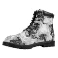 Black And White Jellyfish Pattern Print Padded Collar Lace Up Boots