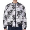 Black And White Jellyfish Pattern Print Zip Sleeve Bomber Jacket