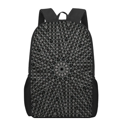 Black And White Kaleidoscope Print 17 Inch Backpack