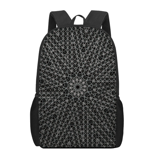 Black And White Kaleidoscope Print 17 Inch Backpack