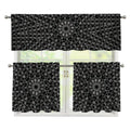 Black And White Kaleidoscope Print 3 Piece Kitchen Curtains