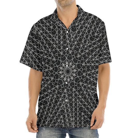 Black And White Kaleidoscope Print Aloha Shirt