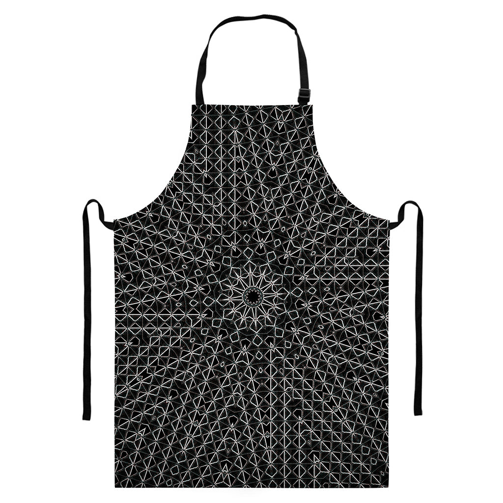 Black And White Kaleidoscope Print Bib Apron With Pocket