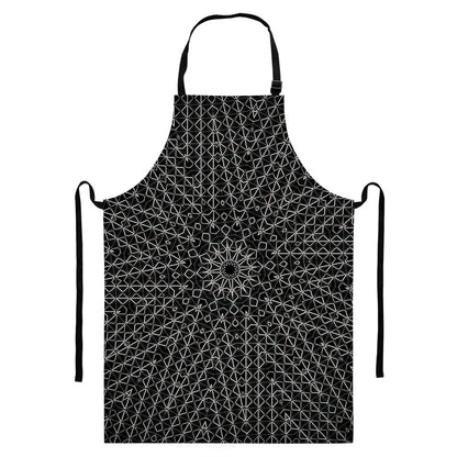 Black And White Kaleidoscope Print Bib Apron With Pocket