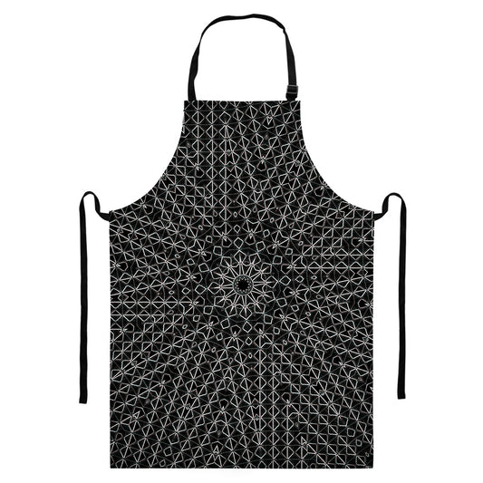 Black And White Kaleidoscope Print Bib Apron With Pocket