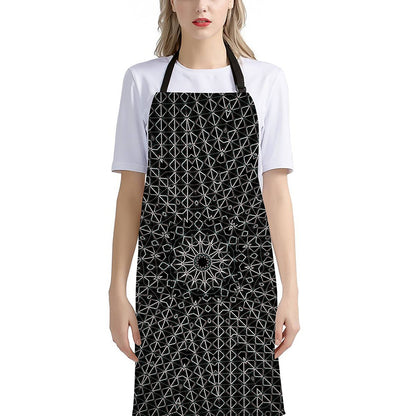 Black And White Kaleidoscope Print Bib Apron With Pocket