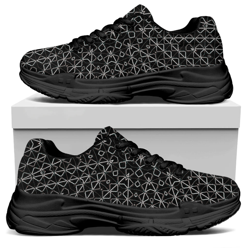 Black And White Kaleidoscope Print Black Chunky Shoes