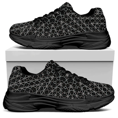 Black And White Kaleidoscope Print Black Chunky Shoes