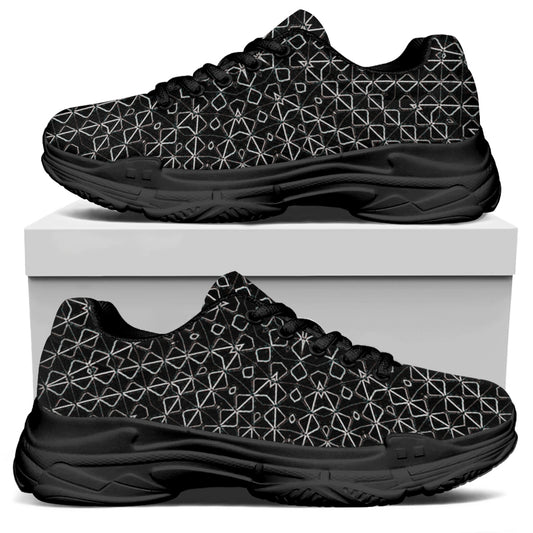 Black And White Kaleidoscope Print Black Chunky Shoes