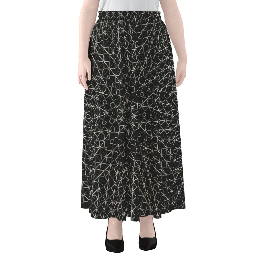 Black And White Kaleidoscope Print Chiffon Maxi Skirt