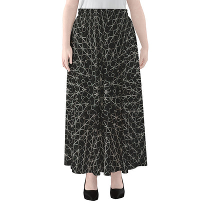 Black And White Kaleidoscope Print Chiffon Maxi Skirt