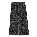 Black And White Kaleidoscope Print Cotton Front Slit Maxi Skirt