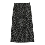 Black And White Kaleidoscope Print Cotton Front Slit Maxi Skirt