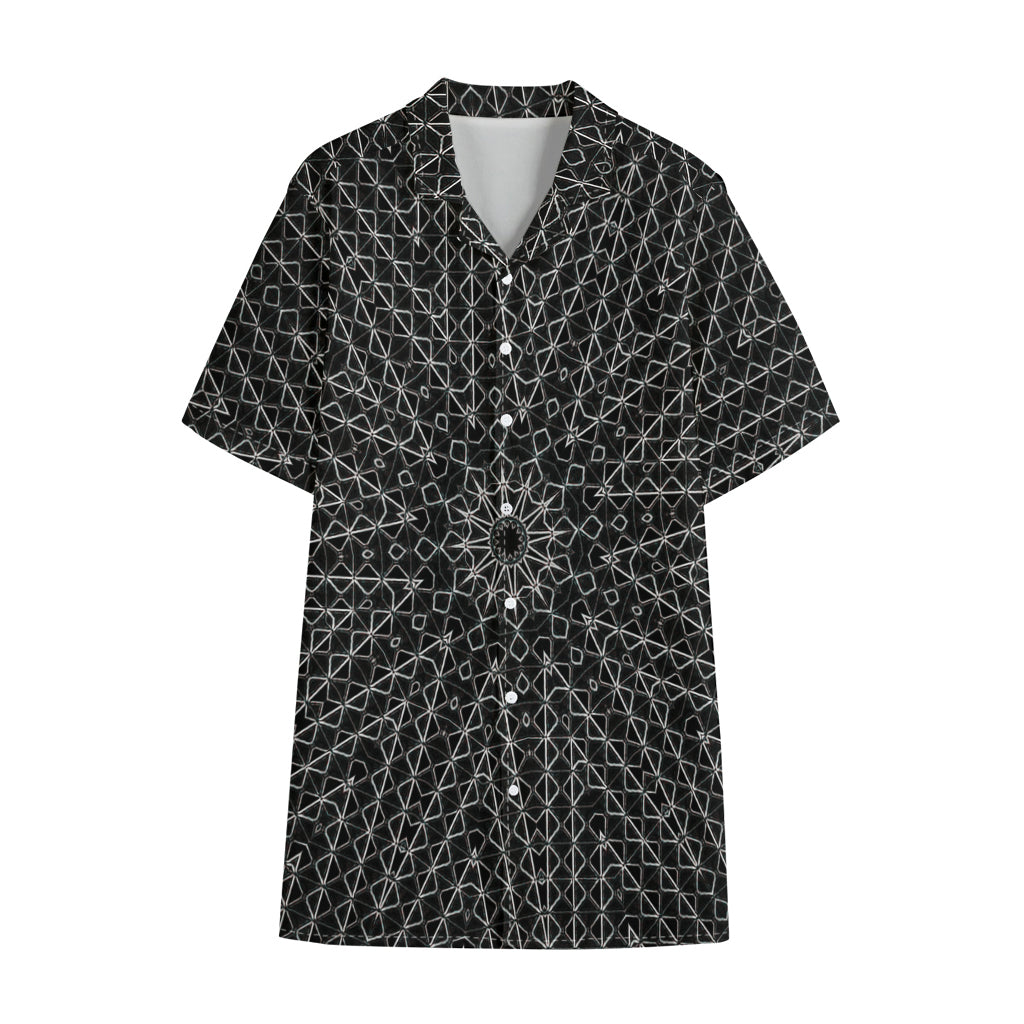 Black And White Kaleidoscope Print Cotton Hawaiian Shirt