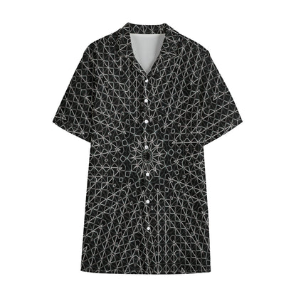 Black And White Kaleidoscope Print Cotton Hawaiian Shirt